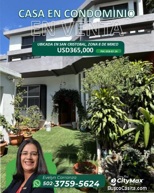 En Venta amplia casa en condominio en zona 8 de Mixco San Cristobal