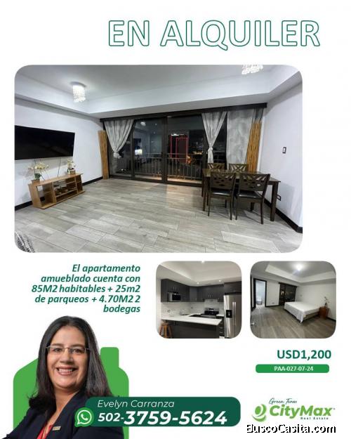 En Renta Apartamento amueblado en zona 13