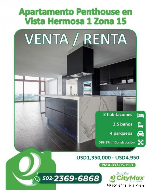 Apartamento Penthouse en Venta o Renta en Zona 15