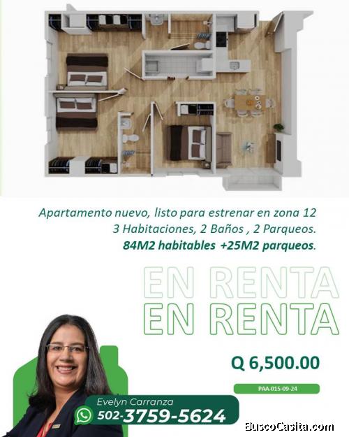 En #Renta Apartamento en zona 12