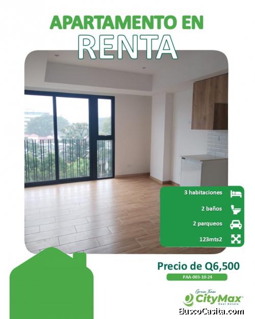 Apartamento de 3 habitaciones en renta en zona 9