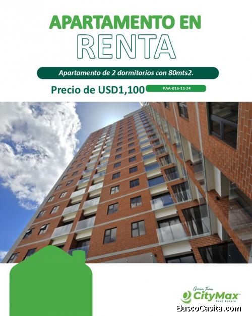 Apartamento de 2 dormitorios en Renta Zona 10 Guatemala