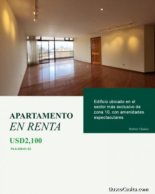 Renta de apartamento en nivel medio alto en Zona 10