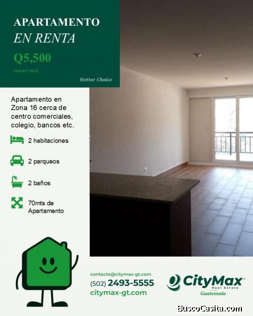 Apartamento nuevo en renta zona 16 con 2 habitaciones