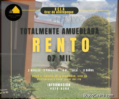  ALQUILO VIVIENDA TOTALMENTE AMUEBLADA EN XELA, cerca a la cruz de olintepeque