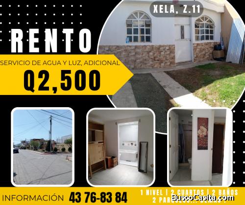 ALQUILO VIVIENDA PEQUEÑA EN XELA, Z.11  a inmediaciones de la calzada Manuel Lizandro Barillas, Salc