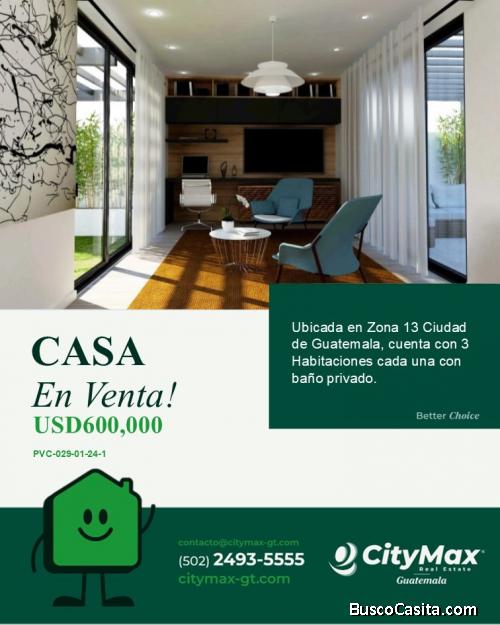 Casa en venta en Zona 13 de 3 habitaciones