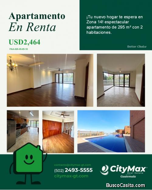 En renta lujoso apartamento en zona 14 Guatemala