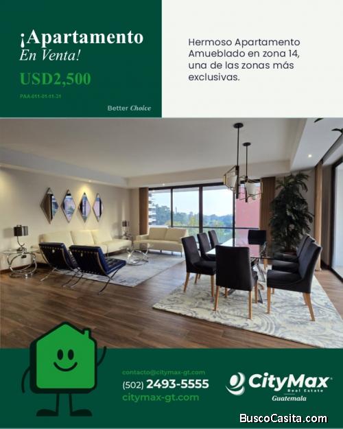 En Renta Lindo Apartamento Amueblado en Zona 14