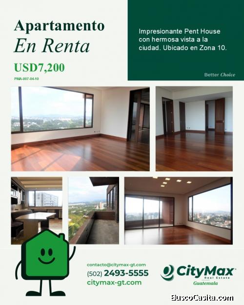 Hermoso Pent house en renta en Zona 10 Guatemala