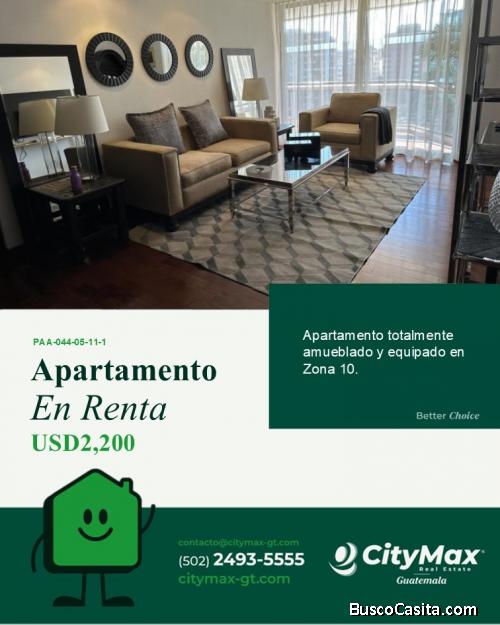 Hermoso Apartamento en renta de 2 habitaciones en Zona 10