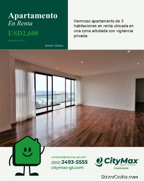 Lujoso Apartamento en renta en zona 10 Guatemala