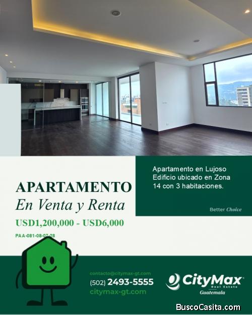Apartamento en Venta o Renta en zona 14 Guatemala