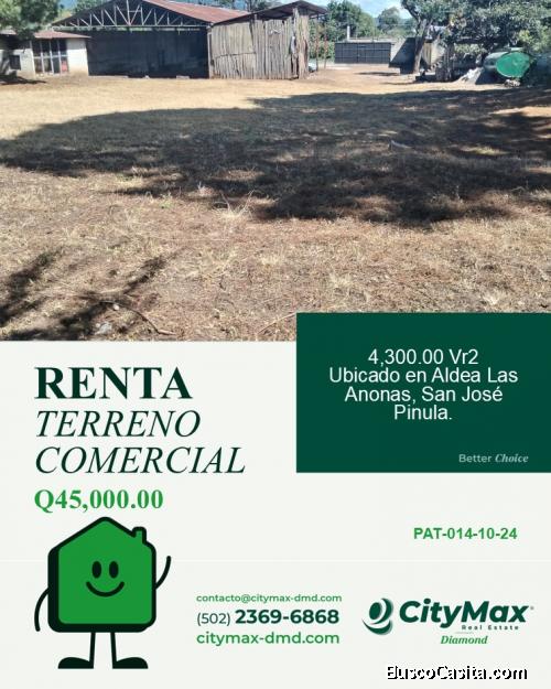 Terreno Renta uso comercial Las Anonas San Jose Pinula