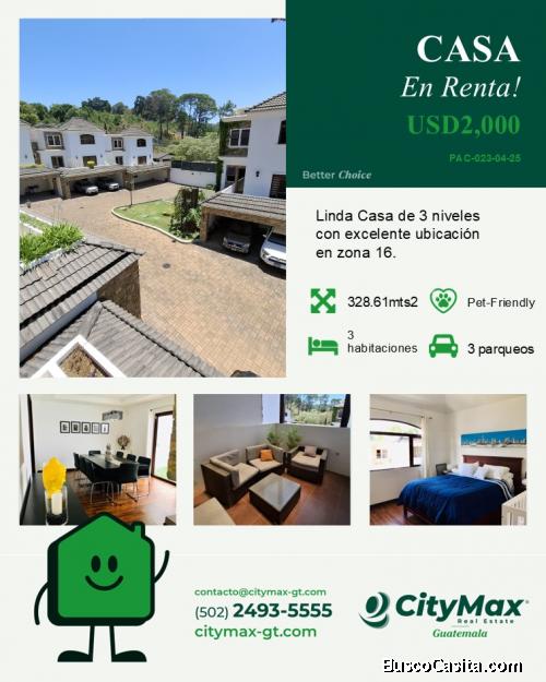 Hermosa Casa en Renta en Zona 16