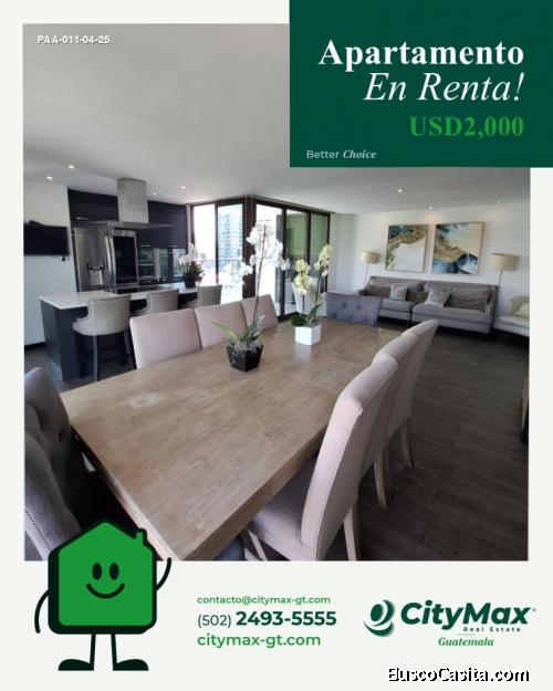 Apartamento Amueblado en Renta Zona 10