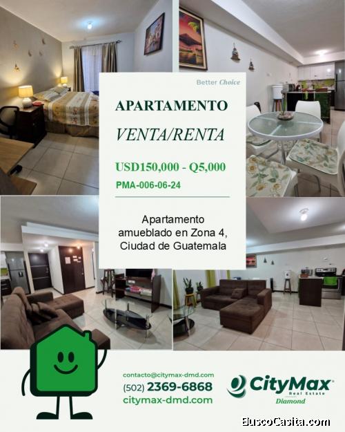 Apartamento Amueblado en VentaRenta en Zona 4 