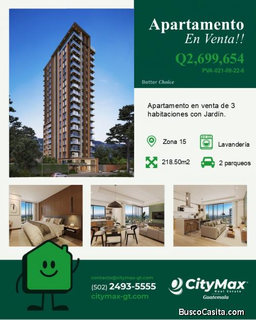 En Venta Apartamento en zona 15 con Jardín