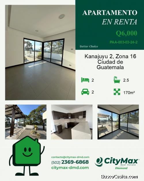 Apartamento en Renta en Kanajuyú 2, Zona 16 Ciudad de Guatemala