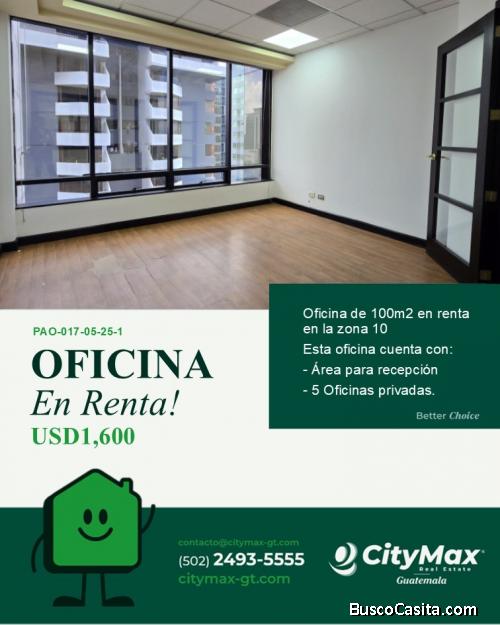 En renta hermosa oficina en la zona 10 Guatemala