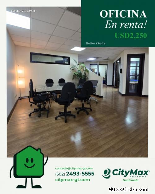 Oficina de 150m2 en renta en la Zona 10 