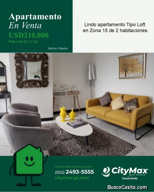 En Venta lindo apartamento Tipo Loft zona 15 Guatemala