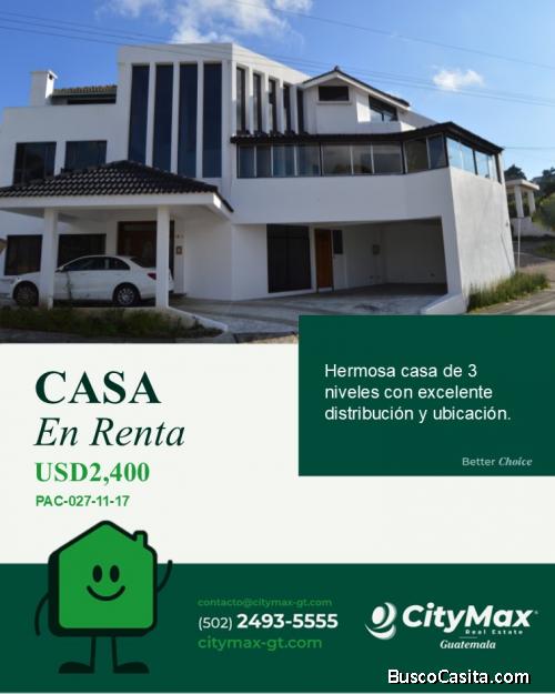 Casa en renta en Carretera a El Salvador Guatemala