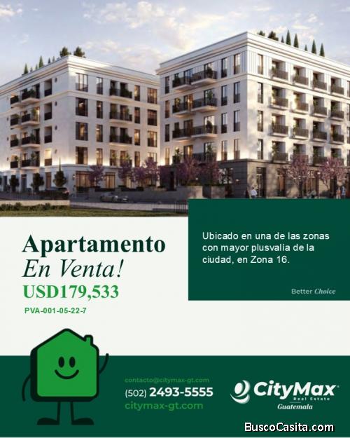 En venta apartamento en zona 16 Cayala