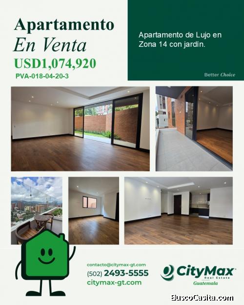 Apartamento de Lujo en Venta en Zona 14 con jardin