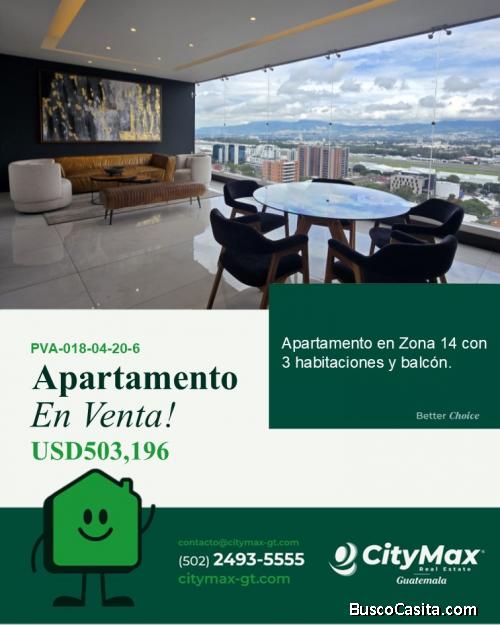 Apartamento Listo para Estrenar en Zona 14 con Balcón