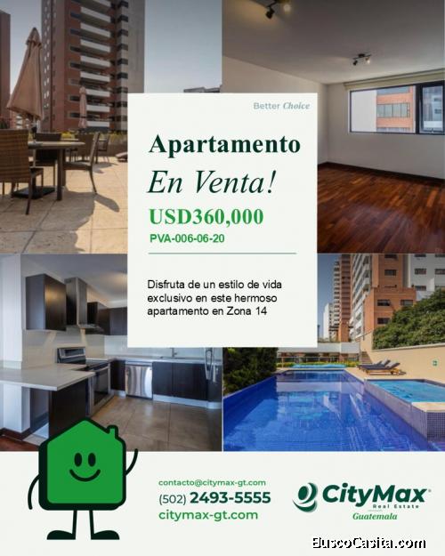 Apartamento en venta en zona 14 de 2 habitaciones