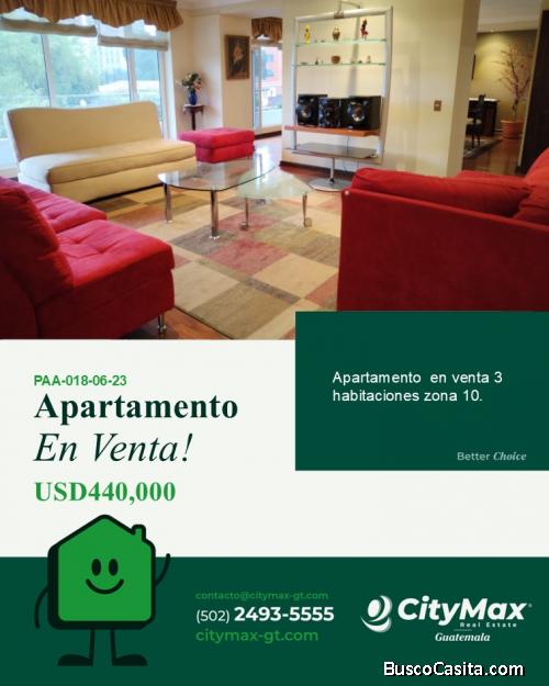 Apartamento en venta zona 10 con 3 habitaciones