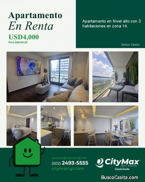 Espectacular Apartamento amueblado en renta zona 14