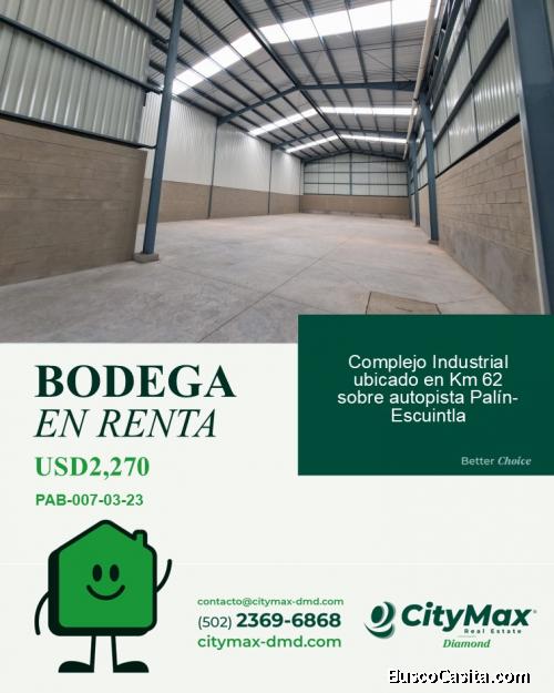 Bodega en Renta en Condominio Industrial Km 62 Carretera Palín-Escuintla