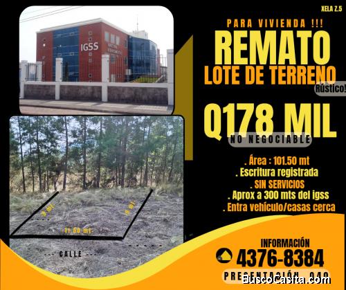 ÚLTIMO LOTE DE TERRENO EN REMATE, XELA Z.5 con accesos por rotonda la marimba, rastro municipal