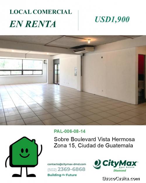Loca Comercial en Renta sobre Boulevard Vista Hermosa Zona15 Guatemala
