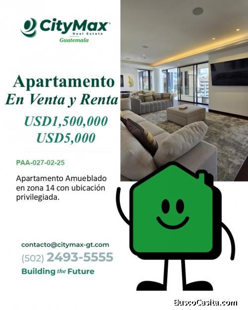 Lujoso Apartamento Amueblado Zona 14