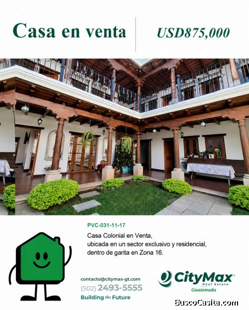 Hermosa Casa Colonial en Venta en Zona 16, Ciudad de Guatemala