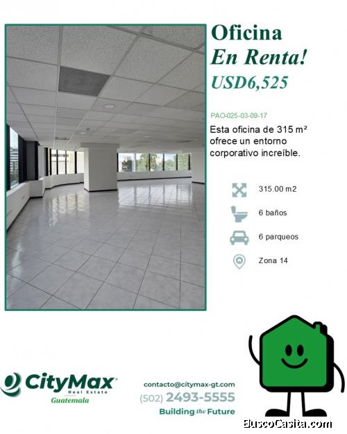En Renta Oficina con 315m2 en Zona 14 Europlaza