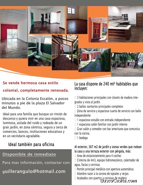 Vendo hermosa casa estilo colonial completamente renovada por arquitecto