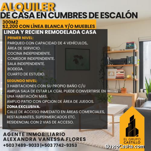ALQUILER DE HERMOSA CASA RECIEN REMODELADA EN CUMBRES DE ESCALON