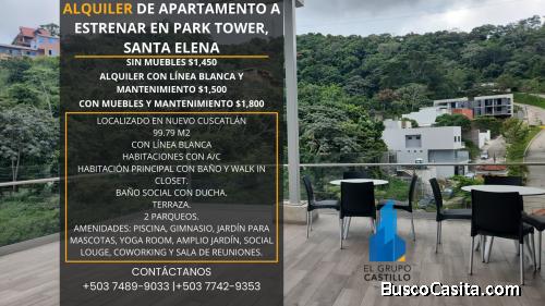 ALQUILER DE APARTAMENTO A ESTRENAR EN PARK TOWER, SANTA ELENA