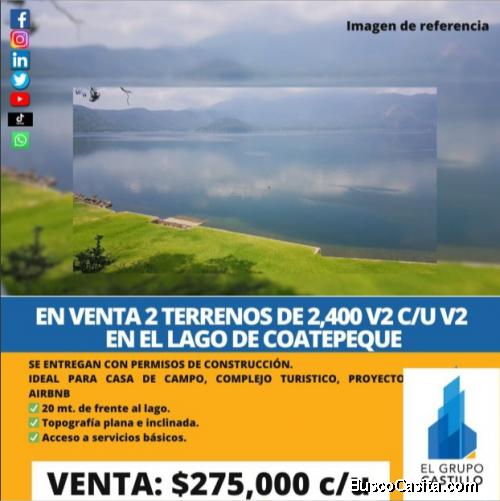 EN VENTA 2 TERRENOS DE 2,400 V2 CU V2 EN EL LAGO DE COATEPEQUE