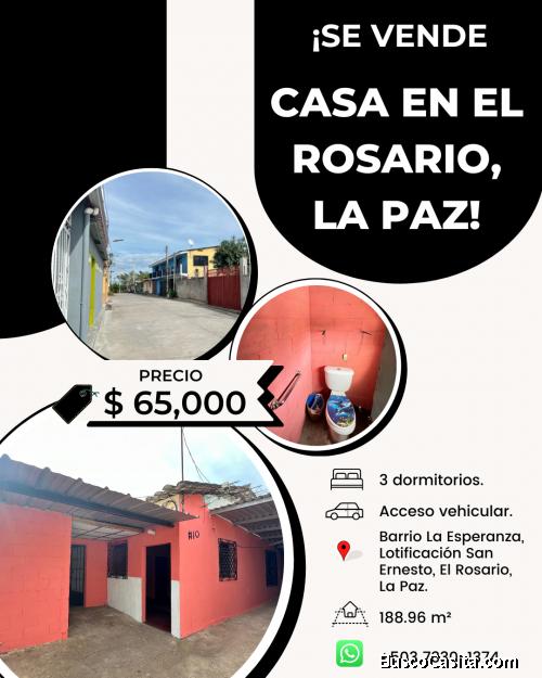 ¡SE VENDE CASA EN EL ROSARIO, LA PAZ!