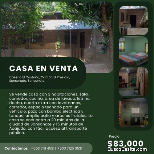Se vende casa de campo en Sonsonate 