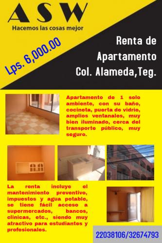 Apartamento en renta, en Col. Alameda,Tegucigalpa