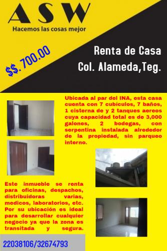 Se Renta Casa para Oficina en Col. Alameda a 700.00 $$