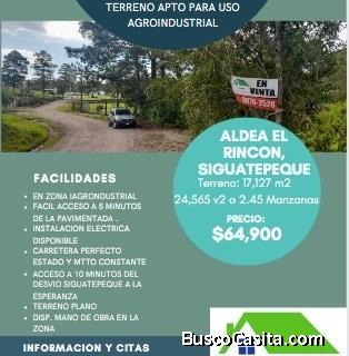 Terreno en Venta en Aldea El Rincón,  Las Galias  Siguatepeque ideal para uso Agrícola,Industrial 