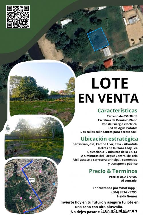 Venta De Lote De 650.38 M² En Barrio San José, Tela, Atlántida
