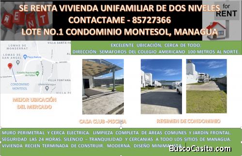 VIVIENDA UNIFAMILIAR DE DOS NIVELES EN REGIMEN DE CONDOMINIO MONTESOL, MANAGUA.